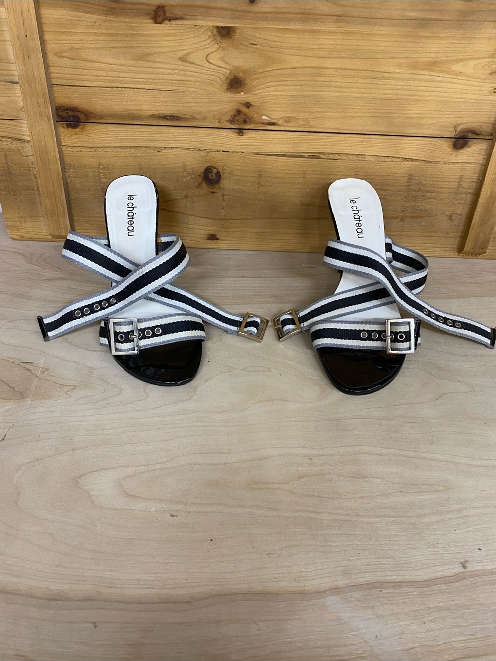 FREE W/ Purchase of Anything over $30 LE Chateau Black and White Strap Sandals